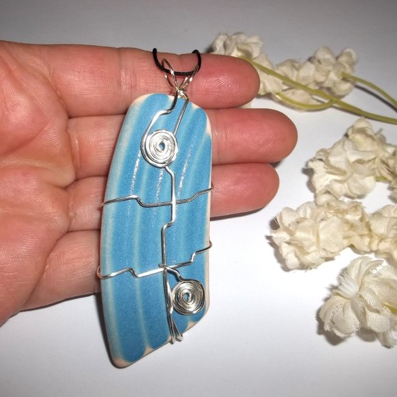 Necklace Pendant Charm Turquoise Blue Silver Wire Wrap Wrapped Statement C043 - Picture 6 of 9